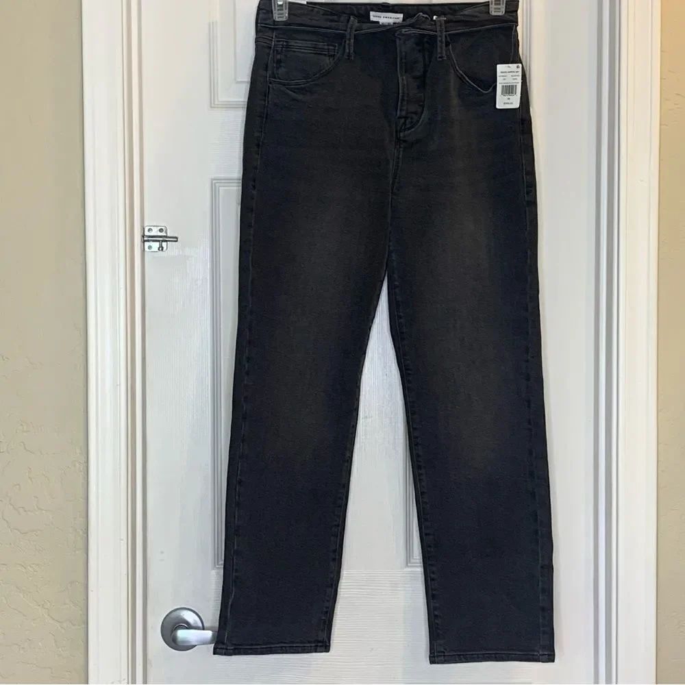 Good American Good Vintage Fold Over Waist Black Jeans Size 10